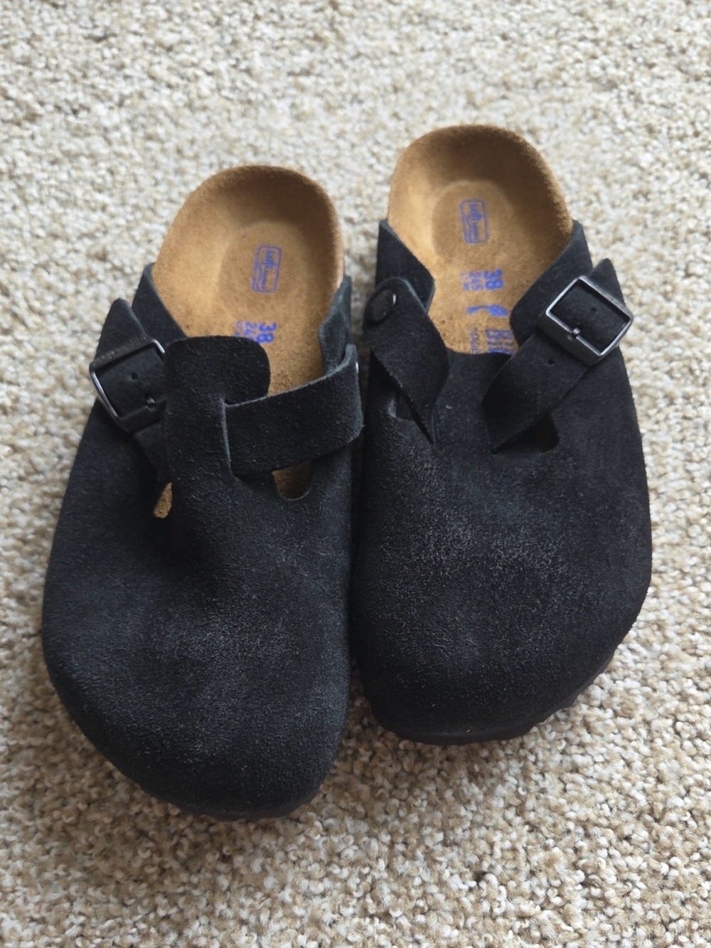Birkenstock Black Suede Boston Clogs Size 38